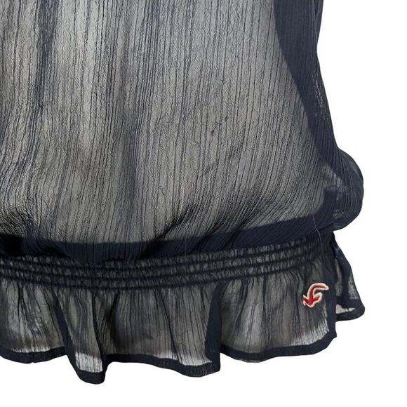 Hollister Sheer Dark Navy Y2K Ruffle Whimsigoth Fairy Top Shirt Smocked sz M - Picture 8 of 16